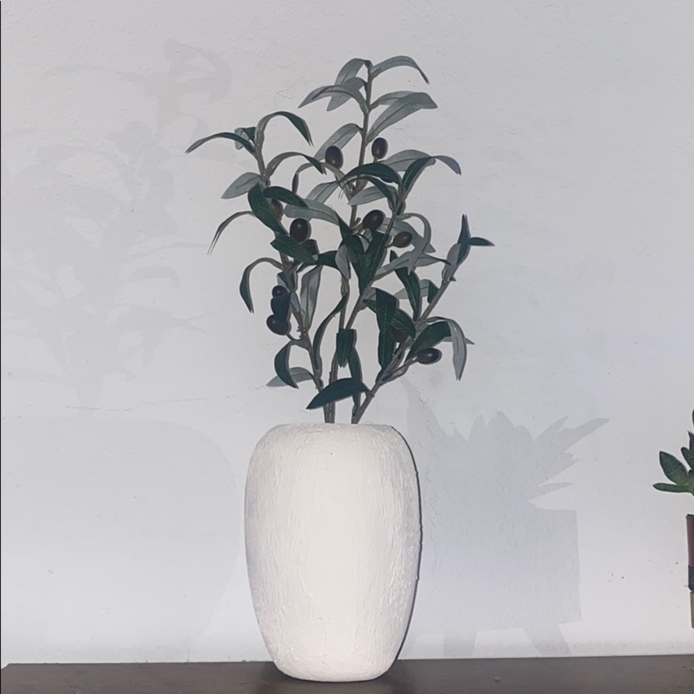 Texture vase with faux olive plant